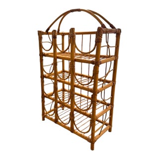 Vintage Bamboo Rattan Wine Rack For Sale
