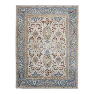 Afghan Sultanabad Master Wool 9 x 12 Ivory, Light Blue, Beige & Red Handmade Area Rug #1143287 For Sale