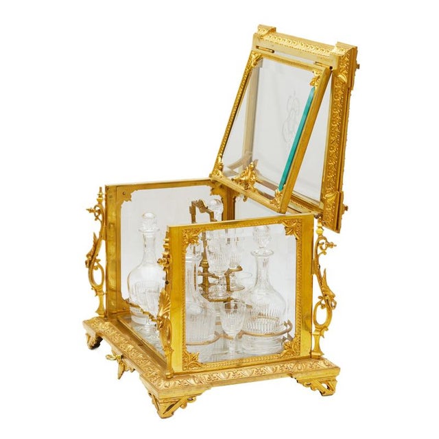 French Liqueur Cabinet in Gilt Bronze and Crystal, 1800s For Sale - Image 4 of 9