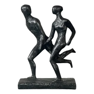 Vintage Brutalist Statue of Running Man & Woman Couple Holding Hands - by Austin Productions 1968