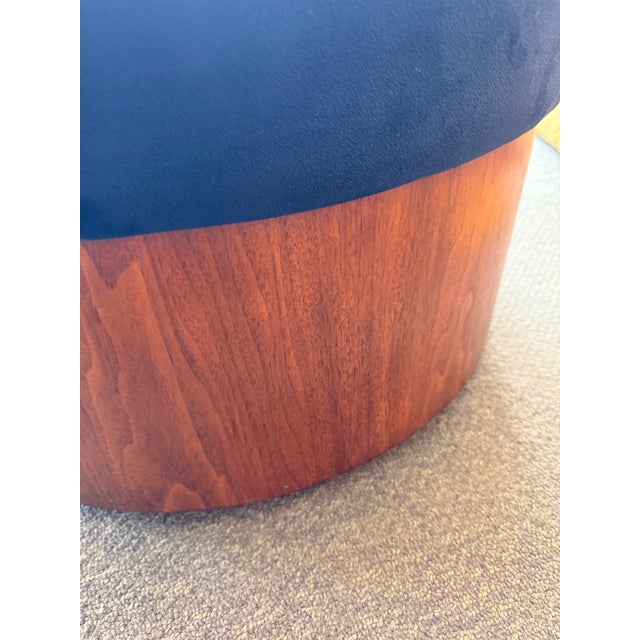 West Elm Drum Shaped Storage Ottoman, Sapphire For Sale In San Francisco - Image 6 of 12