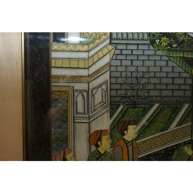 Antique Persian Hand-Painted Oriental Scenes on Silk in Frame, Set of 2 For Sale - Image 9 of 18