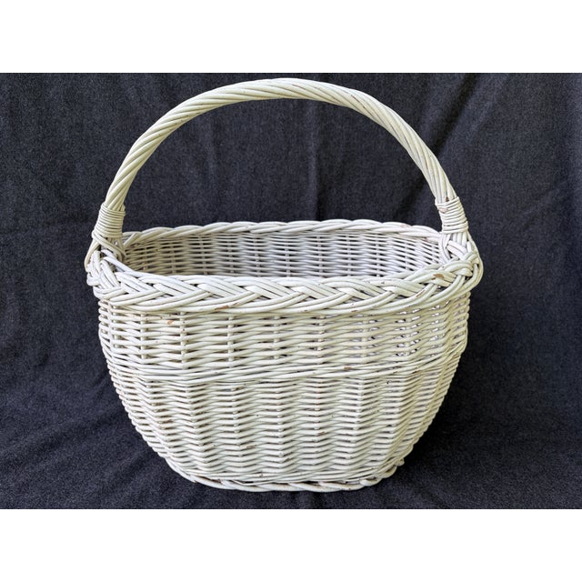 Antique White Antique Painted Gathering Willow Basket With Top Handle For Sale - Image 8 of 18