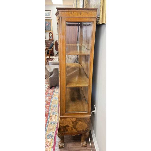 Vintage Burled Walnut Bowfront Curio China Cabinet For Sale - Image 10 of 13