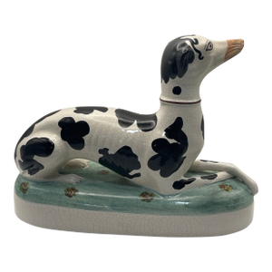 Mottahedeh Black and White Staffordshire Style Dog With Hare