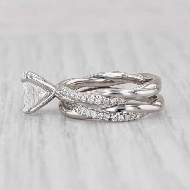 2010s 1.64ctw Diamond Engagement Ring Wedding Band Bridal Set Platinum Size 6 Gia For Sale - Image 5 of 9