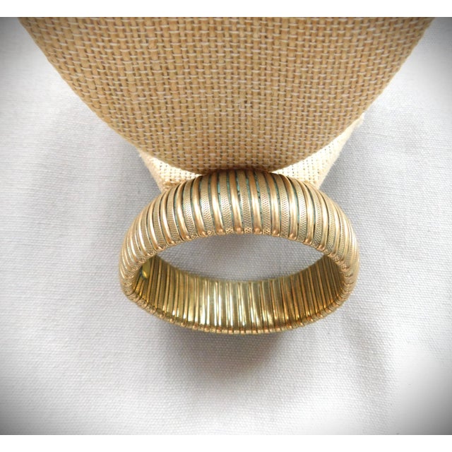 Metal Vintage Gold Ribbed Bangle Cuff Bracelet For Sale - Image 7 of 8