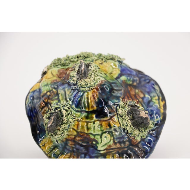 1920s Pair of Two Majolica Oyster Shell Salt Cellars With Mussel Shells Feet, Portuguese Palissy Ware, Earthenware For Sale - Image 17 of 17