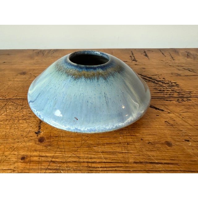 Vintage Ikebana Vase, Signed Studio Pottery., with an interior frog. Beautiful ocean like colors ~ blue & green of the sea...