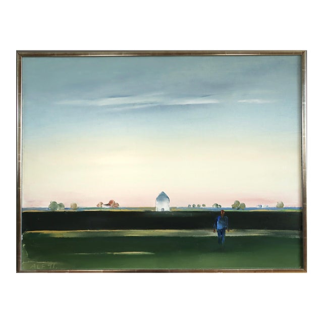1991 'The Distance Between' Vintage Swedish Minimalist Original Landscape Oil Painting, Framed For Sale