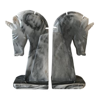 Grey Marble Horse Head Bookends - a Pair For Sale