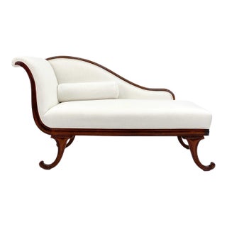 Mid-Century Regency Style Carved Fruitwood Chaise Lounge / Sofa / Settee For Sale