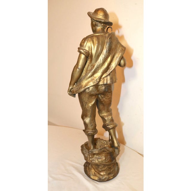 Large Antique Gold Gilded Metal Sheep Herder Paysan Figural Statue Sculpture For Sale In New York - Image 6 of 12