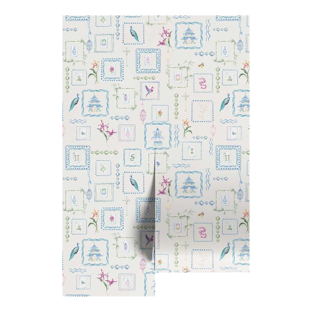 Mahjong Tile Grasscloth Wallpaper by House Party | Soap White | 8 Yards For Sale
