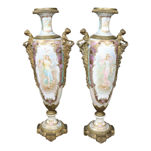 Pair of French Sevres 1870s Era Neoclassical Scenes Vases Signed by Collot