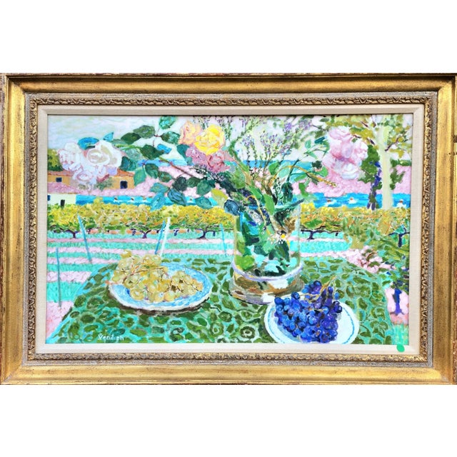 French Beautiful "The Roses of the Wine Harvest" French Oil Painting, Framed. For Sale - Image 3 of 10