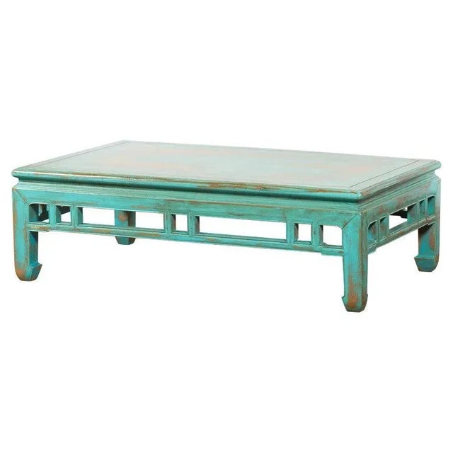 19th Century Chinese Qing Dynasty Low Kang Coffee Table with Custom Aqua Teal Lacquer For Sale - Image 13 of 13