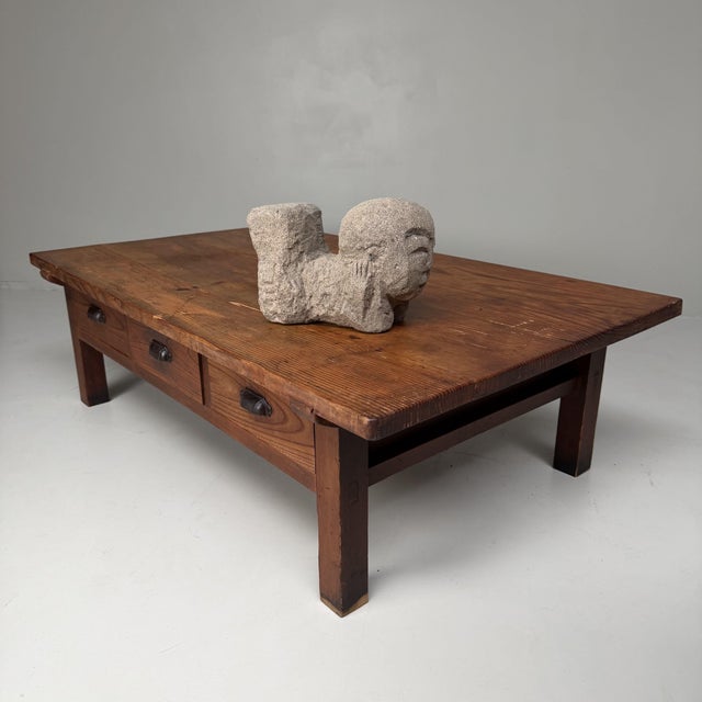 Brown Large Japanese Low Table with 6 Drawers in Sugi Wood, 1930s For Sale - Image 8 of 18