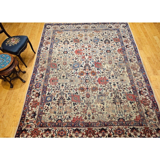 Vintage Tabriz Rug, Hand-Knotted Wool, Allover Geometric Pattern, Ivory & Blue, 8x10 For Sale - Image 10 of 18