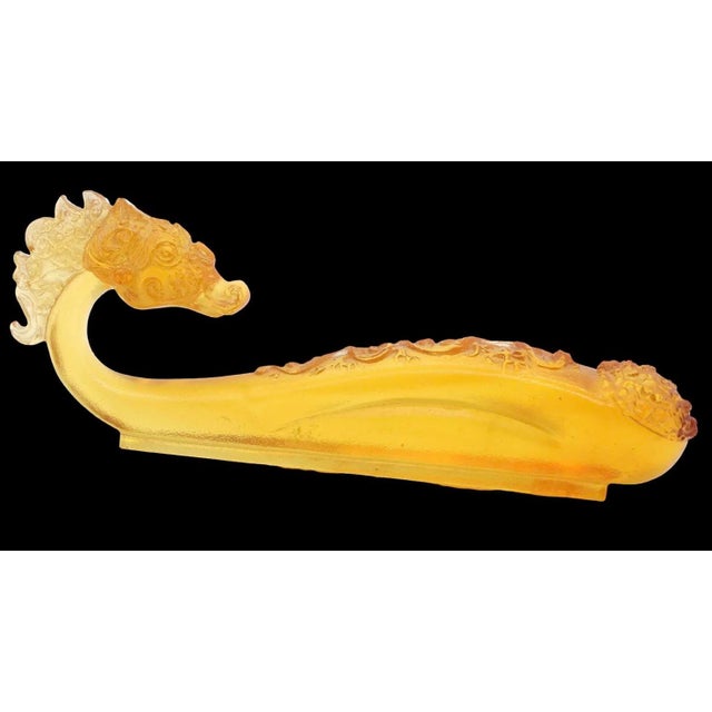 Amber 2002 Signed Liuligongfang Amber Crystal Dragon Ruyi Sculpture, Limited Edition No. 483, Loretta Yang Pâte De Verre Art Glass, Chinoiserie Decor For Sale - Image 8 of 9