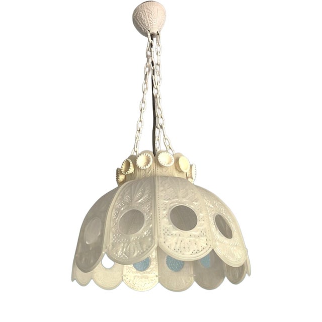 Farmhouse White Acrylic Modular Hanging Light Small Chandelier, Ukraine, 1970s For Sale