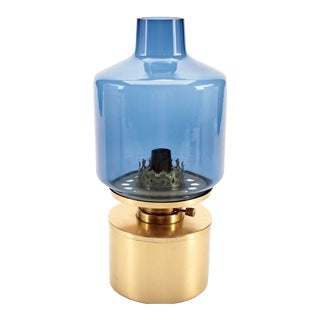 1950s Hans-Agne Jakobsson L/47 Brass and Blue Glass Oil Lamp For Sale