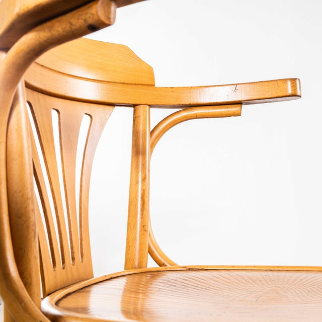 Wood Vintage Blonde Fan Back Armchairs with Patterned Seat, 1950s, Set of 6 For Sale - Image 7 of 11