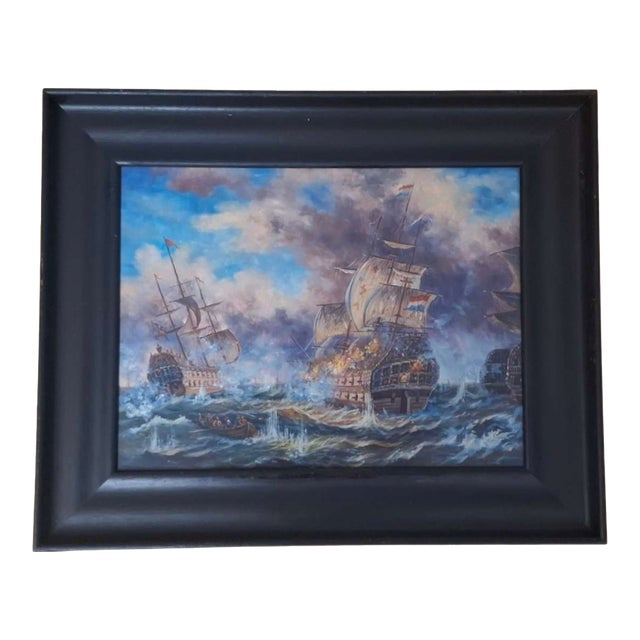 Dramatic Naval Battle - Dutch Marine School, 18th Century For Sale
