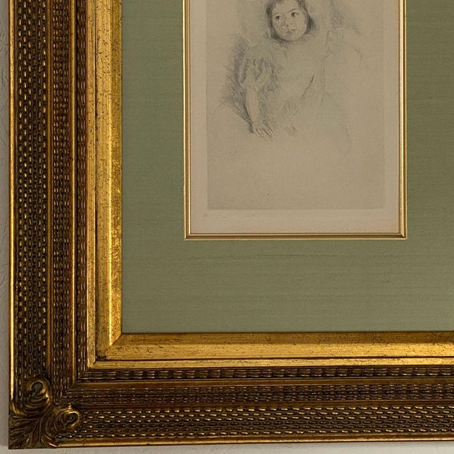 Tan Mary Cassatt Hand Colored Drypoint Etching on Paper, Margo Wearing a Bonnet (No. 1) For Sale - Image 8 of 12