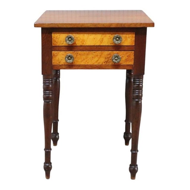 American Sheraton Mahogany & Bird’s Eye Maple 2 Drawer Sewing Stand C1830 For Sale - Image 3 of 13