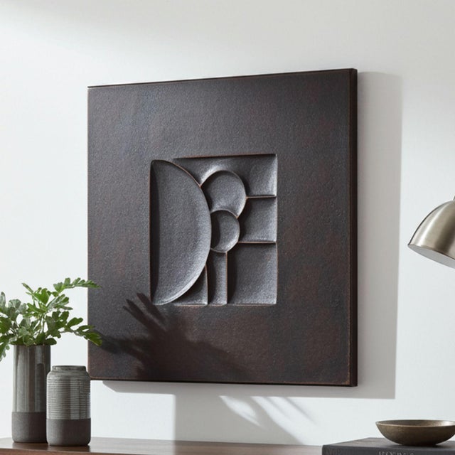 Contemporary Mahrte — Matte Black Wall Sculpture, Geometric Relief Carved on Patinated Wood Composite For Sale - Image 3 of 3