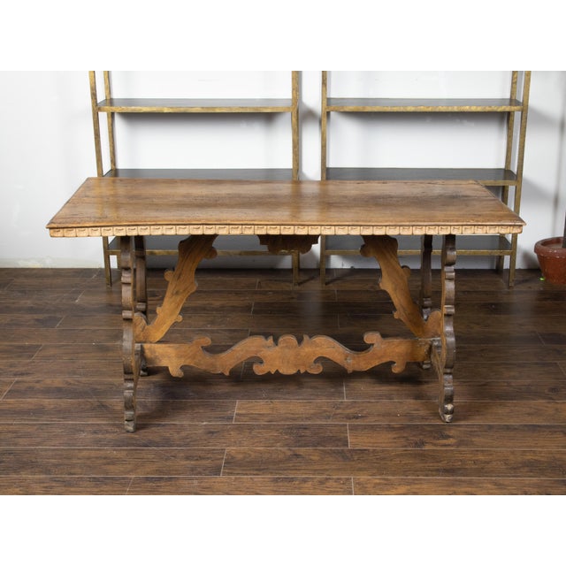 Italian Baroque Style 19th Century Walnut Table with Carved Trestle Base For Sale - Image 11 of 12