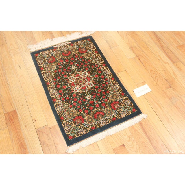 Fine Small Green Floral Vintage Persian Silk Qum Rug, country of origin: Persian Rugs, Circa date: Vintage