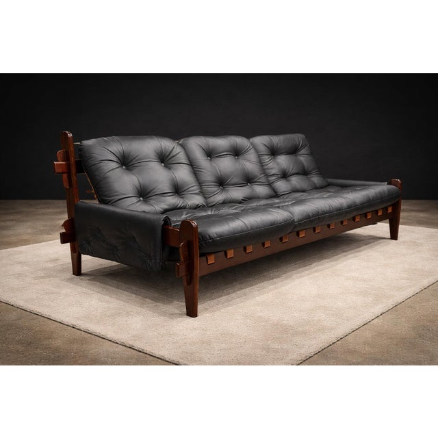 Brazilian Modern Three-Seat Leather Sofa in Rosewood & Leather by Jean Gillon, 1970s For Sale - Image 10 of 14