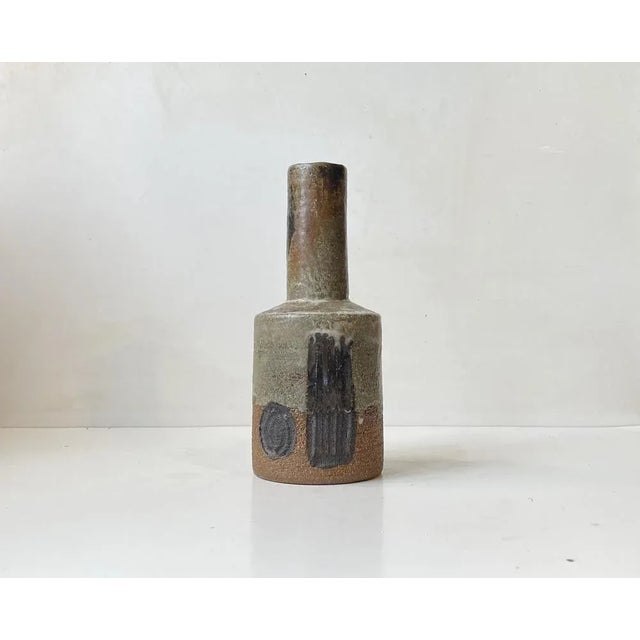 Beautiful Danish Modern chamotte stoneware bottle vase designed by Jette Hellerøe for Axella Design during the early...