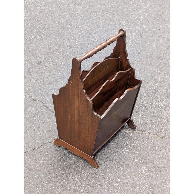 Vintage Mahogany Canterbury Magazine Rack Featuring a Scalloped Wood Design For Sale In Washington DC - Image 6 of 9