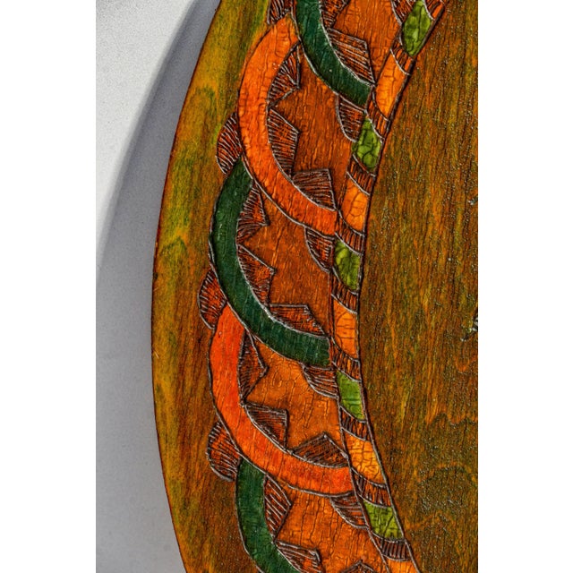 American 1900s Native American Indian Chief Pyrography Plaque Antique Hand Painted Folk Art Wood Wall Hanging Home Decor For Sale - Image 3 of 13