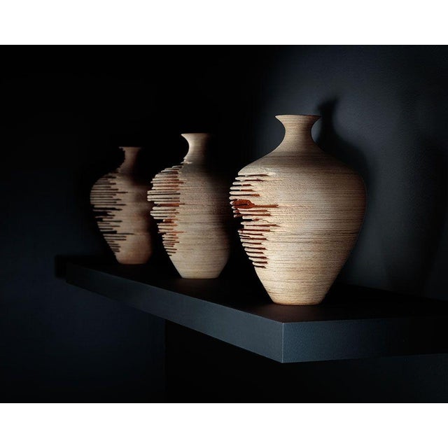 Contemporary Marc Fish, Contemporary, Ash, Rose Gold Leaf, Three Triptych Vessels, Uk, 21st C For Sale - Image 3 of 12