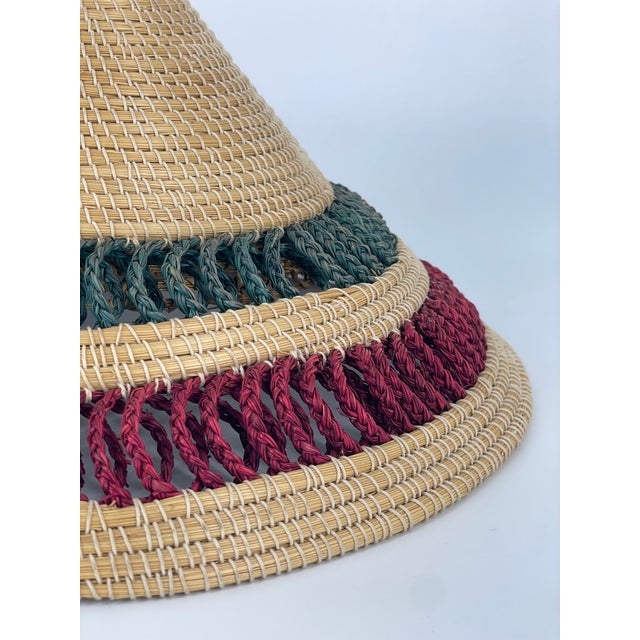 Basotho / Mokorotlo Straw Hat - Red & Green For Sale In Los Angeles - Image 6 of 8