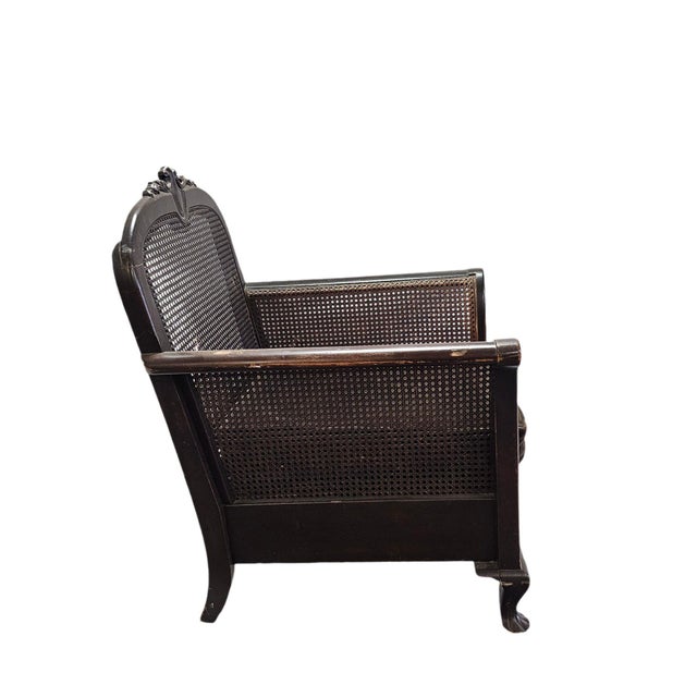 French Provincial Antique French Louis XV-Style Double-Caned Bergère Wingback Armchair For Sale - Image 3 of 7