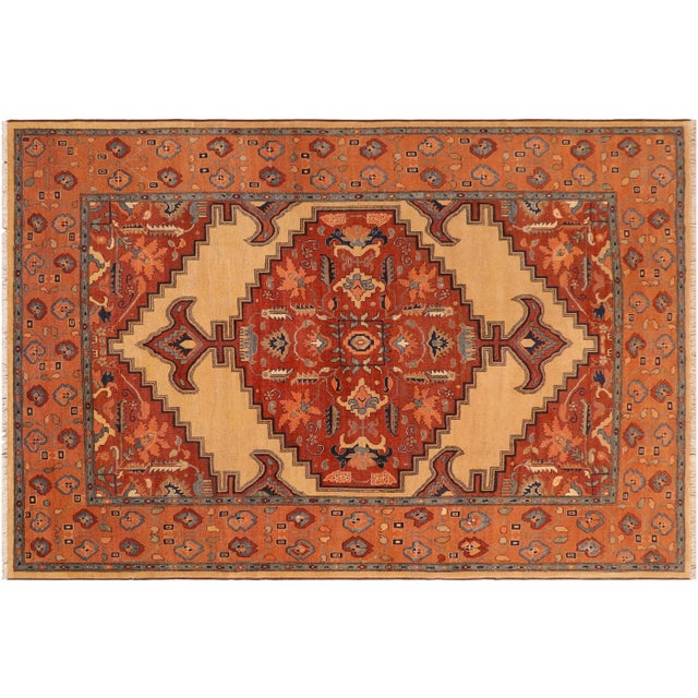 1980s 1980s Semi Antique Rustic Low Pile Tan/Orange Wool Rug For Sale - Image 9 of 10