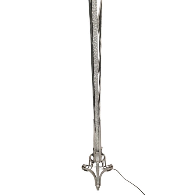 Early 20th Century French Art Deco Nickeled Iron and Art Glass Floor Lamp Signed Muller Freres 1930 For Sale - Image 5 of 12