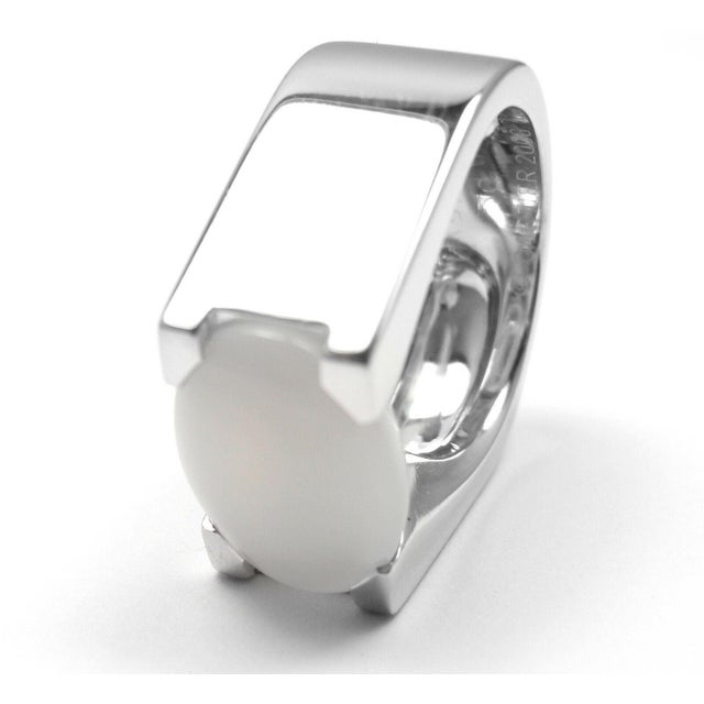 Silver Cartier 18k White Gold Moonstone Large Ring Size 50 US 5 1/4 For Sale - Image 8 of 10