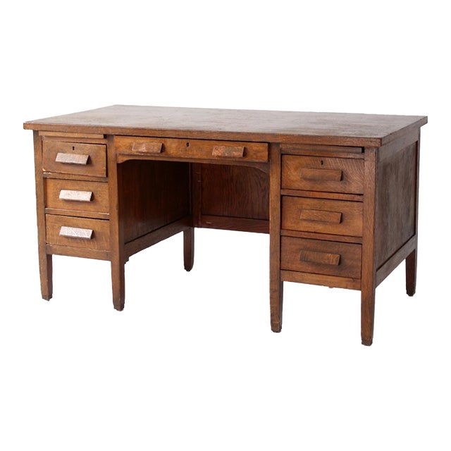 Antique Arts & Crafts Oak Desk For Sale