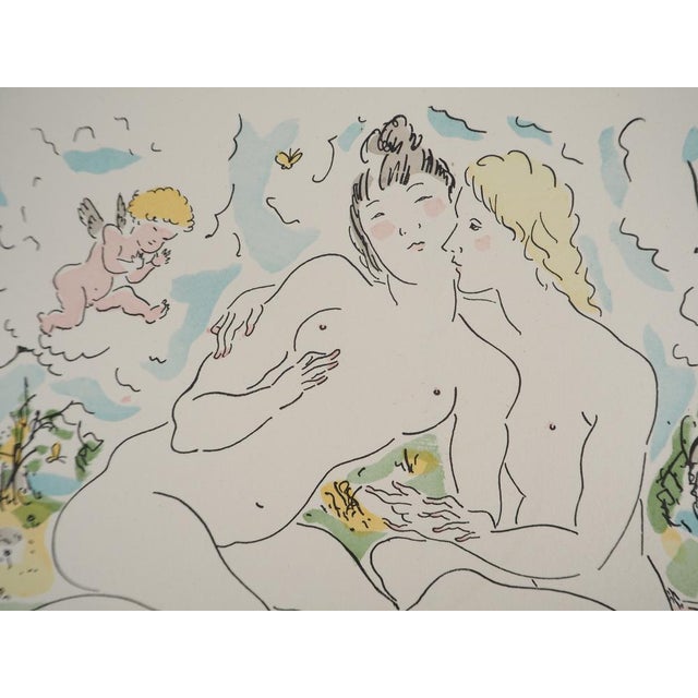 Léonard Tsuguharu Foujita, Couple of Women and Cherubs, Original Engraving For Sale - Image 5 of 8