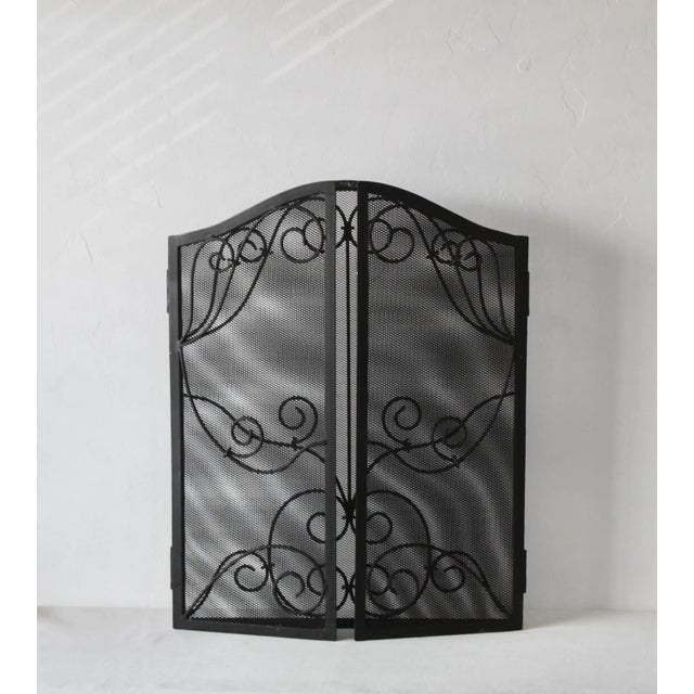 Black Vintage French Style Black Mesh Fireplace Screen Metal Scrollwork Details For Sale - Image 8 of 11