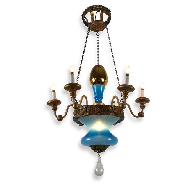 Turquoise and Gilt Chandelier from Lucca, 19th Century For Sale - Image 4 of 11