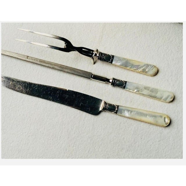 1900 Sterling Silver & Mother-of-Pearl Carving Set - 3 pcs For Sale - Image 4 of 17