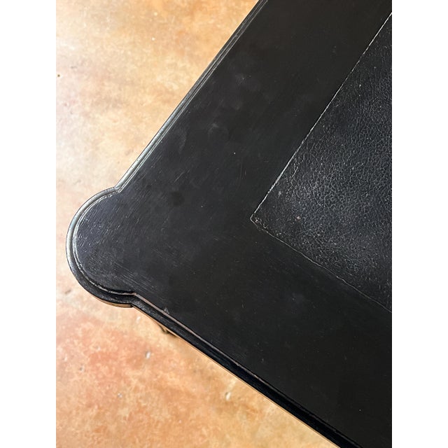 Black French Ebonized Writing Table or Desk With Embossed Leather Top With Side Leaves For Sale - Image 8 of 11