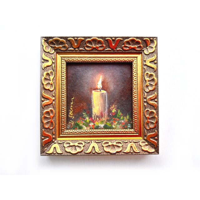 Framed Painting of Lighted Candle Christmas Still Life by Valeriya Serova For Sale - Image 6 of 8